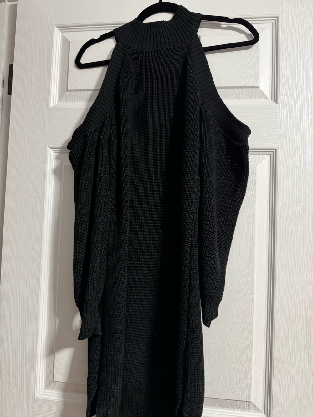 Cold-Shoulder Knit Sweater Dress - Black
